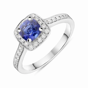 18ct White Gold 1.00ct Sapphire and Diamond Halo Ring D