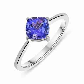 18ct White Gold 1.00ct Tanzanite Cushion Cut Solitaire Ring