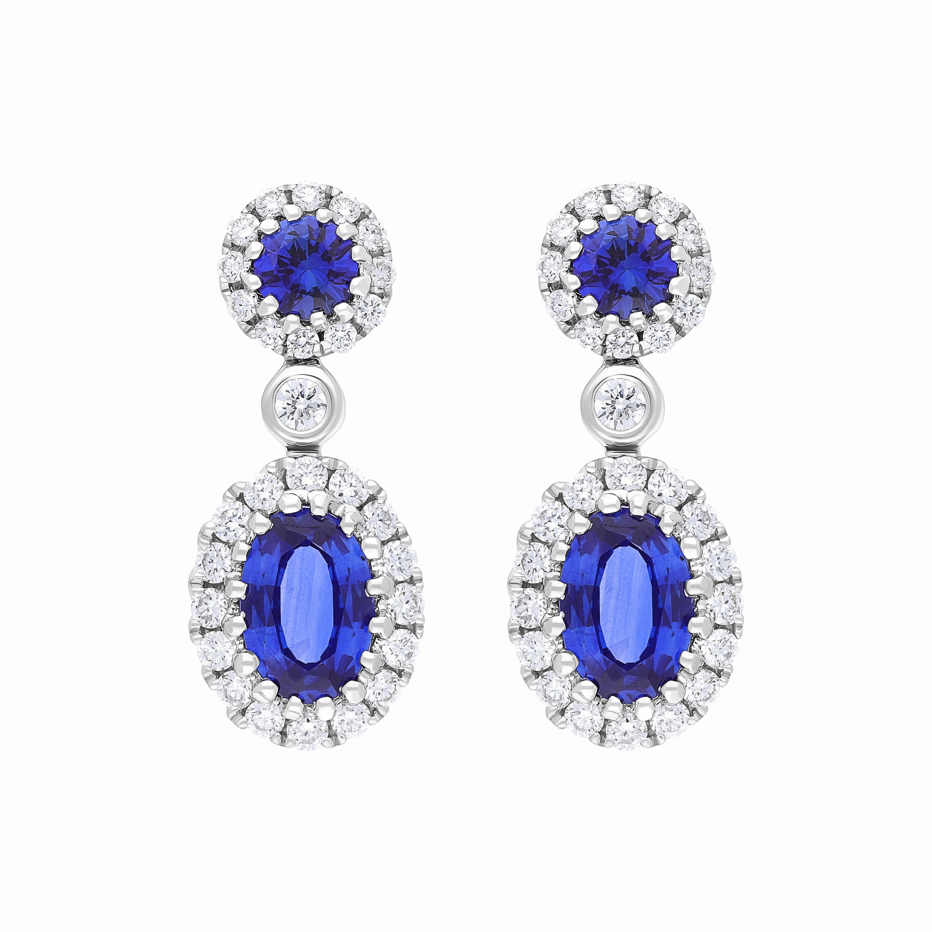 18ct White Gold 1.03ct Sapphire 0.41ct Diamond Cluster Drop Earrings