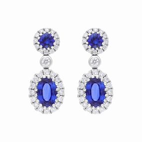 18ct White Gold 1.03ct Sapphire 0.41ct Diamond Cluster Drop Earrings