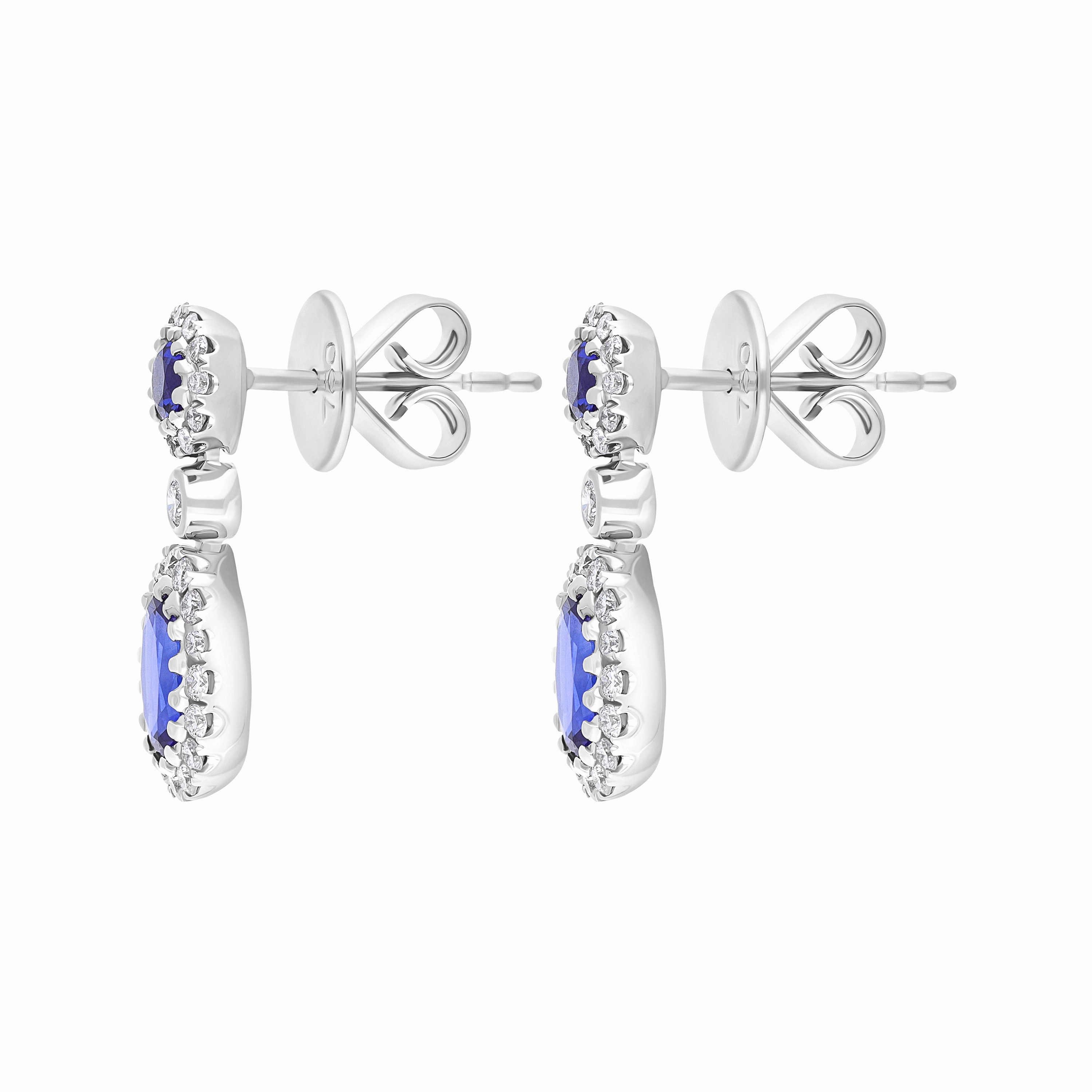 18ct White Gold 1.03ct Sapphire 0.41ct Diamond Cluster Drop Earrings