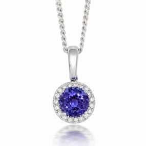 18ct White Gold 1.03ct Tanzanite and Diamond Round Necklace D