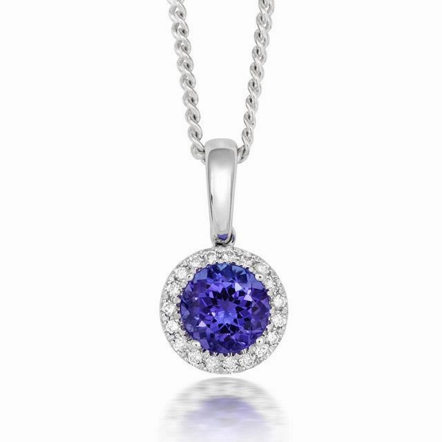 18ct White Gold 1.03ct Tanzanite and Diamond Round Necklace D