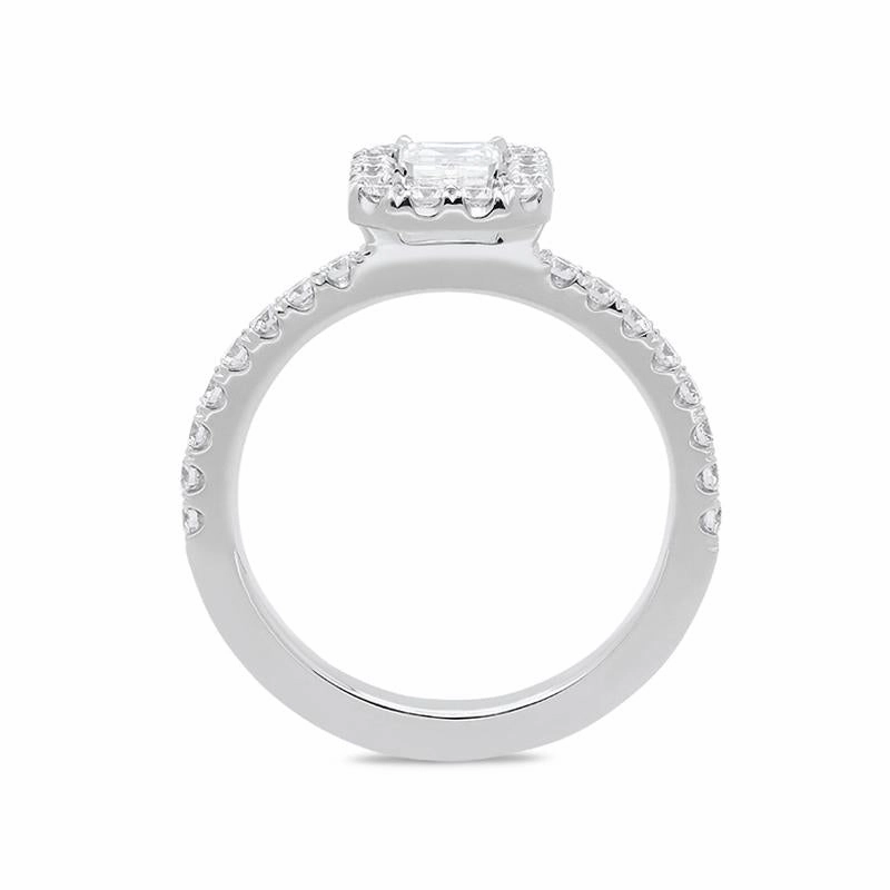 18ct White Gold 1.06ct Diamond Emerald Cut Halo Ring