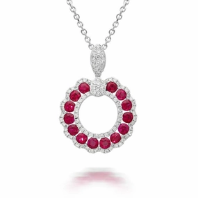 18ct White Gold 1.08ct Ruby Diamond Open Cluster Necklace