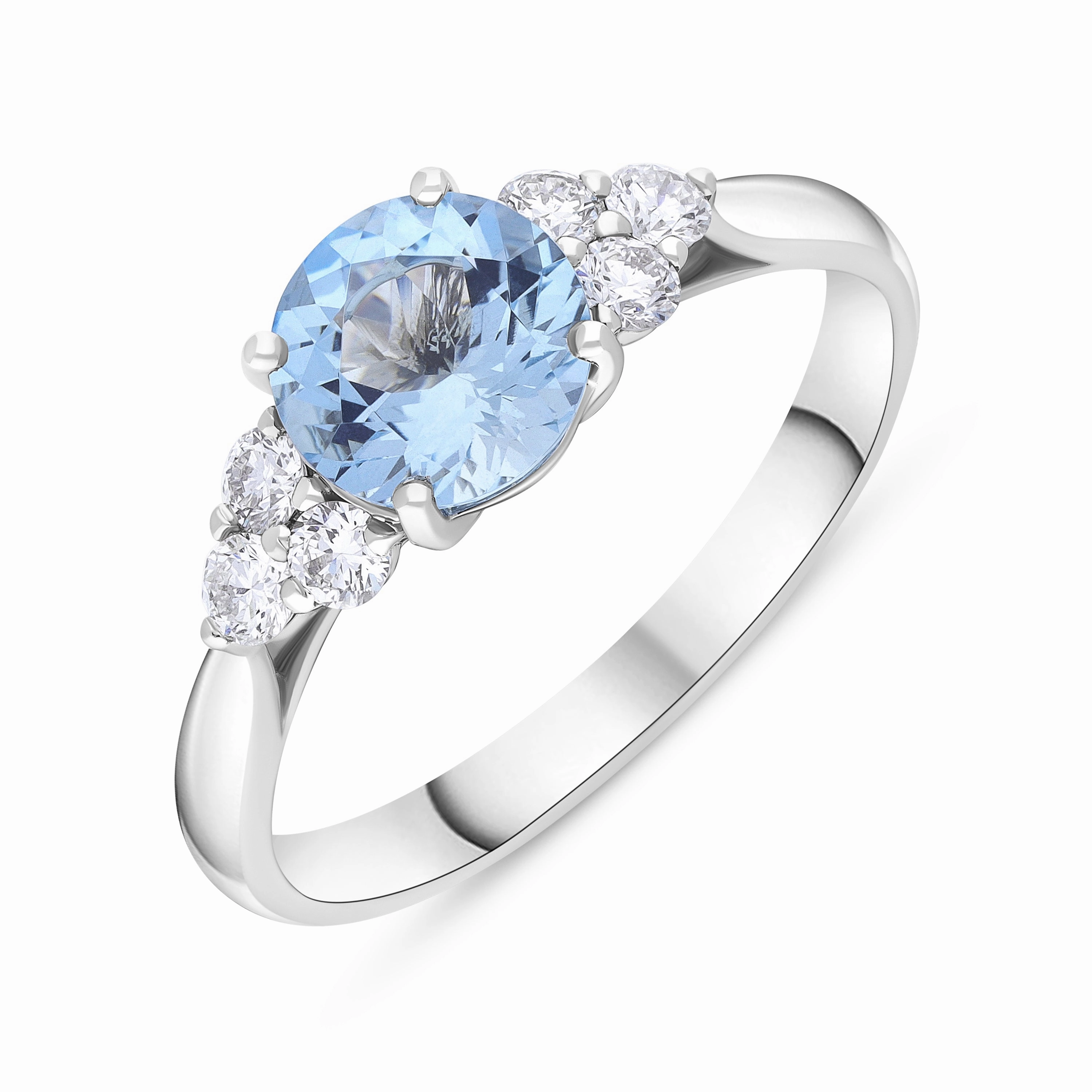 18ct White Gold 1.09ct Aquamarine 0.30ct Diamond Three Stone Ring