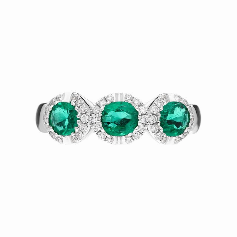 18ct White Gold 1.11ct Emerald 0.19ct Diamond Trilogy Cluster Ring
