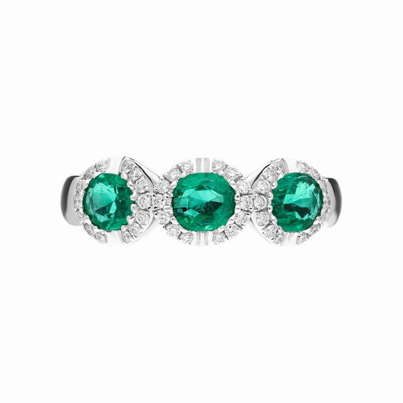 18ct White Gold 1.11ct Emerald 0.19ct Diamond Trilogy Cluster Ring