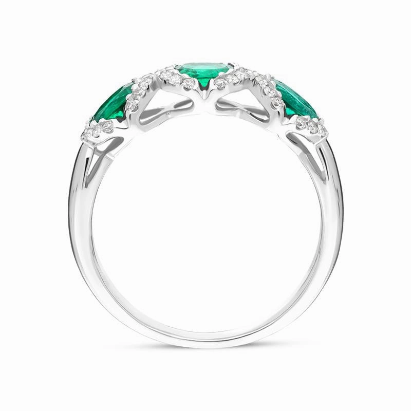 18ct White Gold 1.11ct Emerald 0.19ct Diamond Trilogy Cluster Ring
