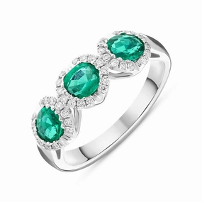 18ct White Gold 1.11ct Emerald 0.19ct Diamond Trilogy Cluster Ring
