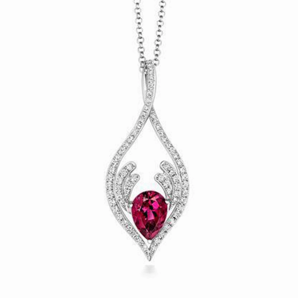 18ct White Gold 1.11ct Pink Tourmaline Diamond Rococo Necklace