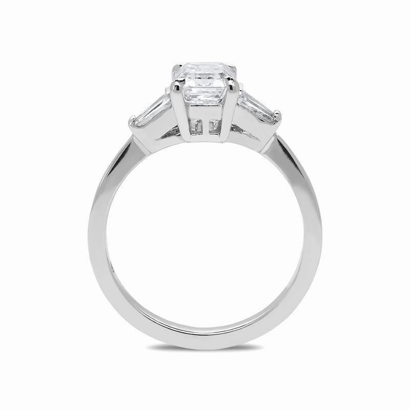 18ct White Gold 1.14ct Diamond Emerald & Baguette Cut Trilogy Ring