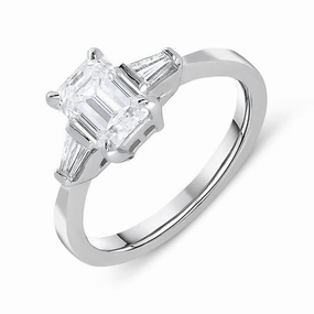18ct White Gold 1.14ct Diamond Emerald & Baguette Cut Trilogy Ring