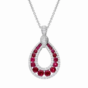 18ct White Gold 1.18ct Ruby 0.52ct Diamond Open Pear Necklace