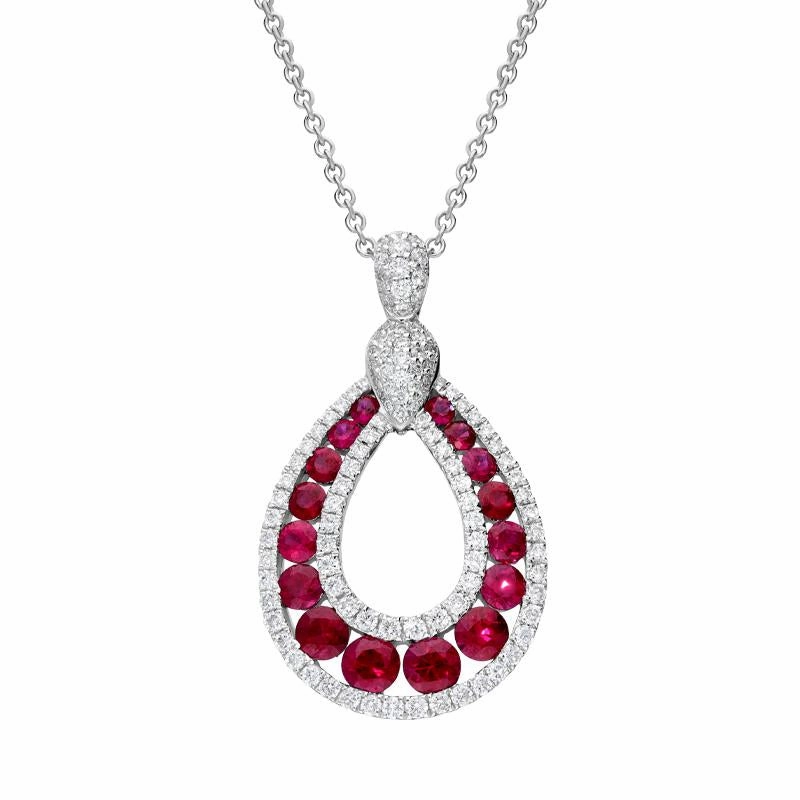 18ct White Gold 1.18ct Ruby 0.52ct Diamond Open Pear Necklace