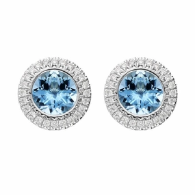 18ct White Gold 1.20ct Aquamarine 0.12ct Diamond Halo Stud Earrings
