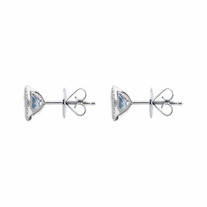 18ct White Gold 1.20ct Aquamarine 0.12ct Diamond Halo Stud Earrings