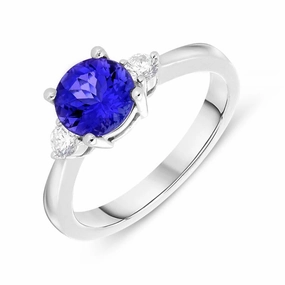 18ct White Gold 1.29ct Tanzanite 0.18ct Diamond Three Stone Ring
