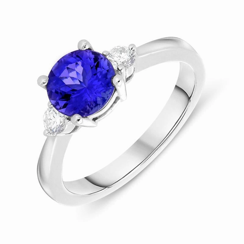 18ct White Gold 1.29ct Tanzanite 0.18ct Diamond Three Stone Ring