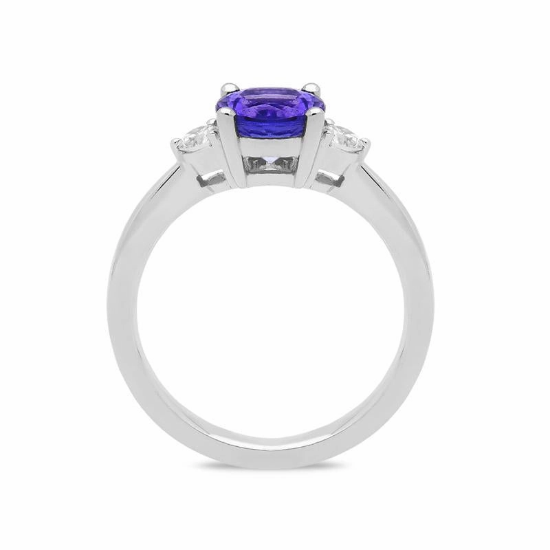 18ct White Gold 1.29ct Tanzanite 0.18ct Diamond Three Stone Ring