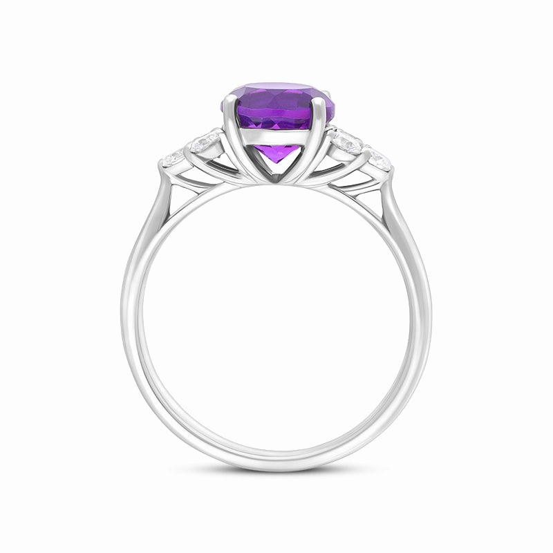 18ct White Gold 1.30ct Amethyst Diamond Cluster Round Cut Ring