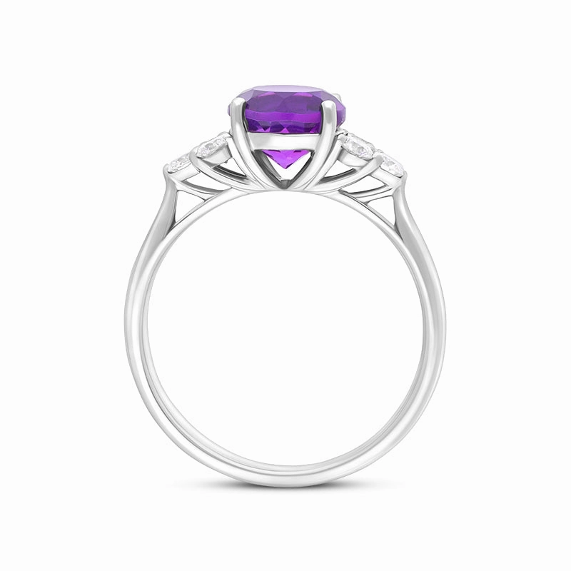 18ct White Gold 1.30ct Amethyst Diamond Cluster Round Cut Ring