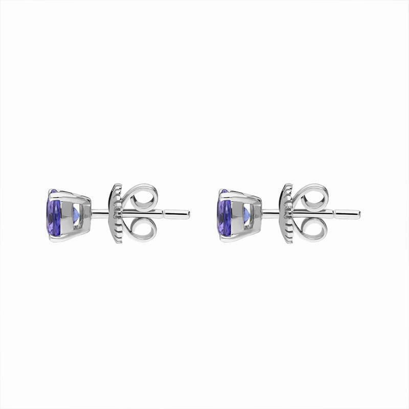 18ct White Gold 1.30ct Tanzanite Cushion Cut Solitaire Stud Earrings