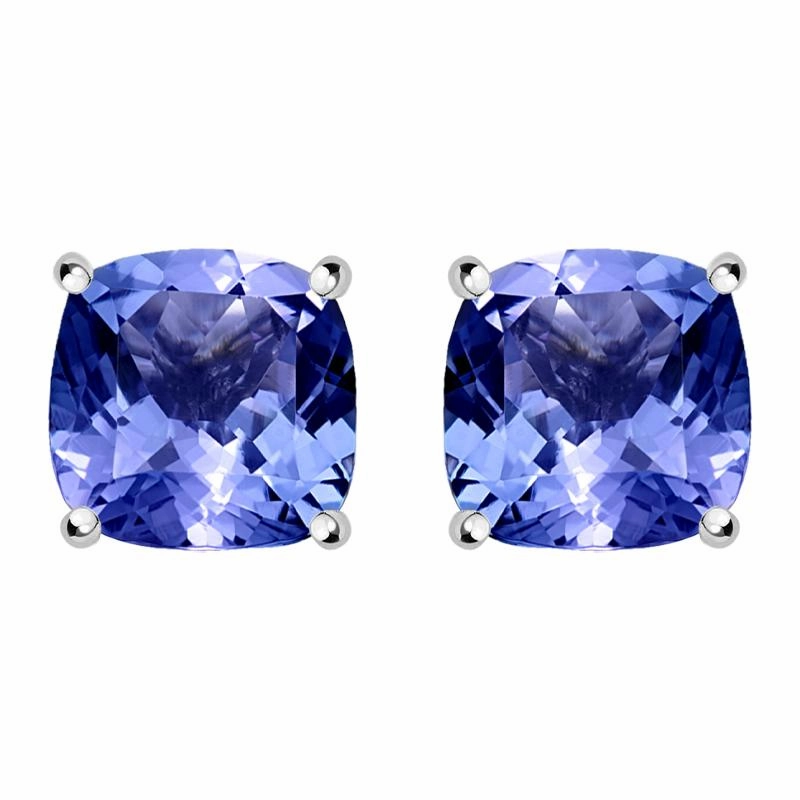 18ct White Gold 1.30ct Tanzanite Cushion Cut Solitaire Stud Earrings