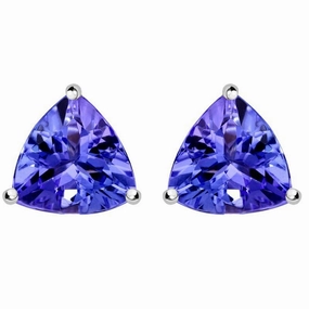 18ct White Gold 1.31ct Tanzanite Claw Set Curved Triangle Stud Earrings