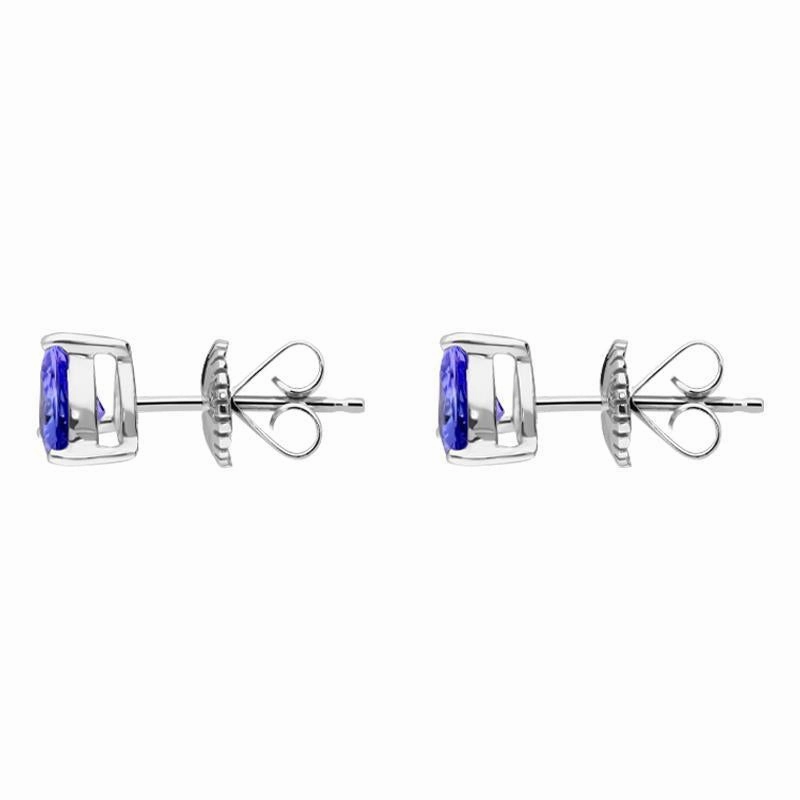 18ct White Gold 1.31ct Tanzanite Claw Set Curved Triangle Stud Earrings