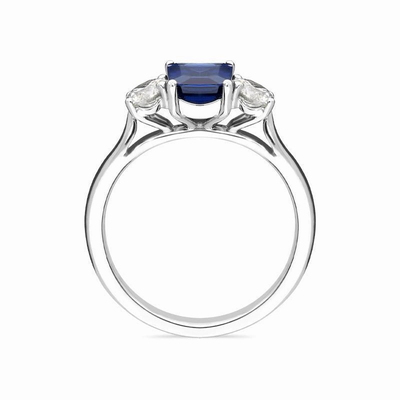 18ct White Gold 1.39ct Sapphire 0.66ct Diamond Emerald Cut Trilogy Ring