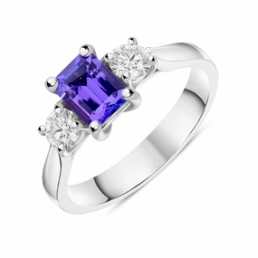 18ct White Gold 1.39ct Tanzanite 0.46ct Diamond Emerald Cut Ring D