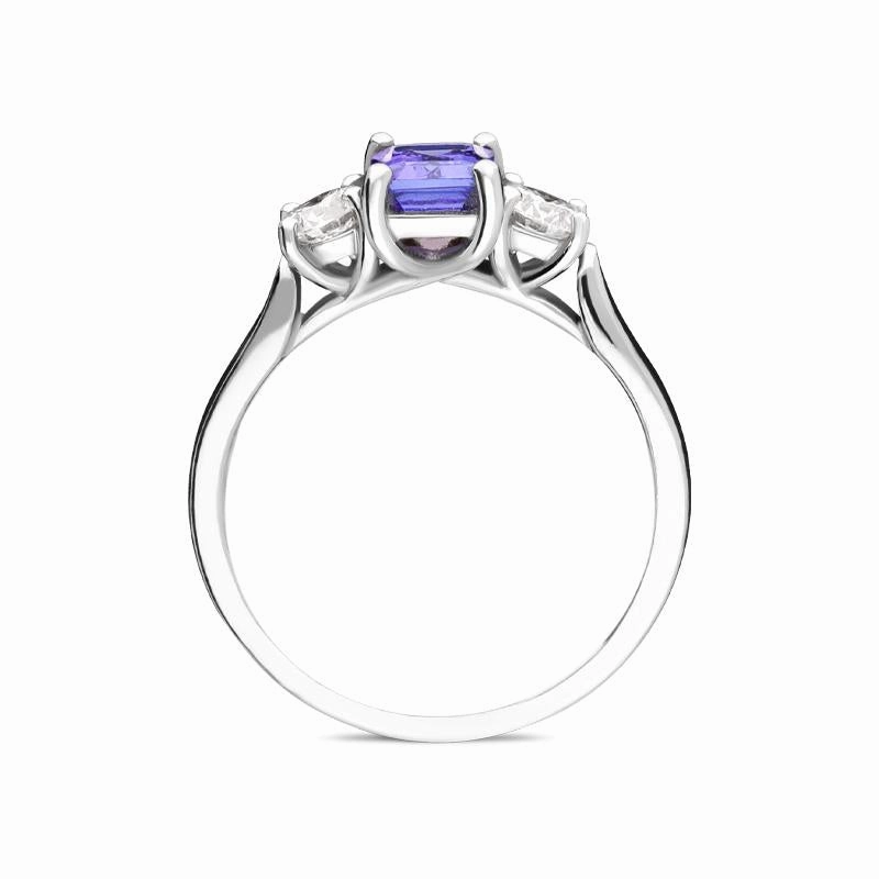 18ct White Gold 1.39ct Tanzanite 0.46ct Diamond Emerald Cut Ring D