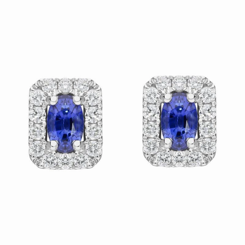 18ct White Gold 1.41ct Sapphire and Diamond Oblong Earrings