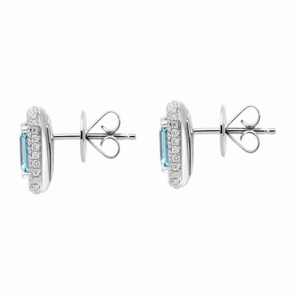 18ct White Gold 1.44ct Aquamarine 0.57ct Diamond Cushion Stud Earrings D
