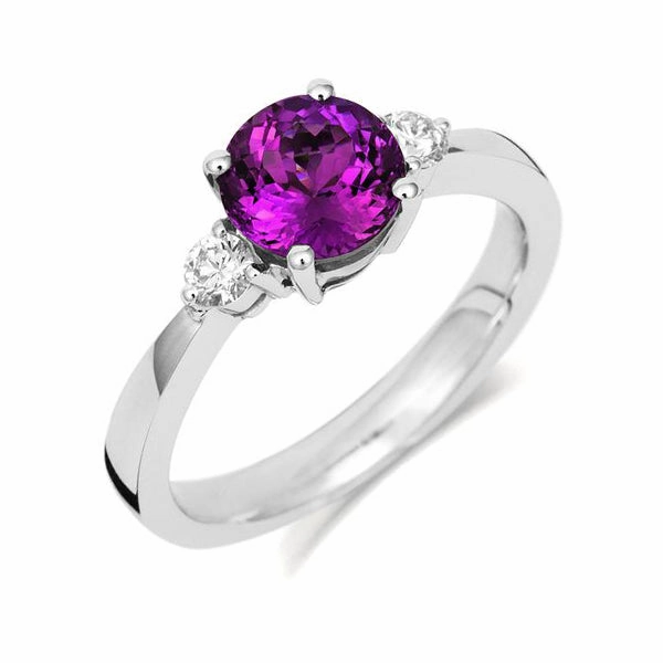 18ct White Gold 1.47ct Plum Garnet Diamond Trilogy Ring