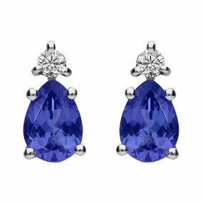 18ct White Gold 1.49ct Tanzanite Diamond Pear Stud Earrings