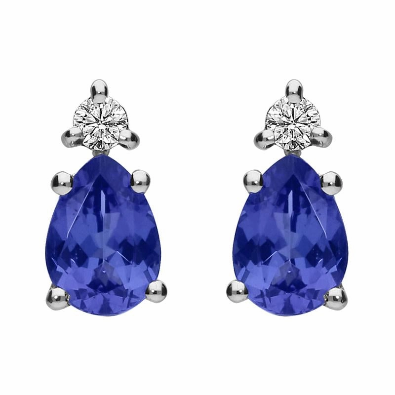 18ct White Gold 1.49ct Tanzanite Diamond Pear Stud Earrings
