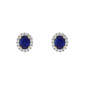 18ct White Gold 1.52ct Sapphire Diamond Cluster Oval Stud Earrings