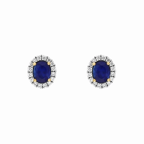 18ct White Gold 1.52ct Sapphire Diamond Cluster Oval Stud Earrings