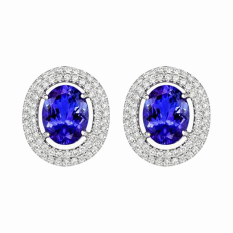 18ct White Gold 1.55ct Tanzanite 0.54ct Diamond Double Row Oval Earrings
