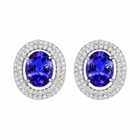 18ct White Gold 1.55ct Tanzanite 0.54ct Diamond Double Row Oval Earrings