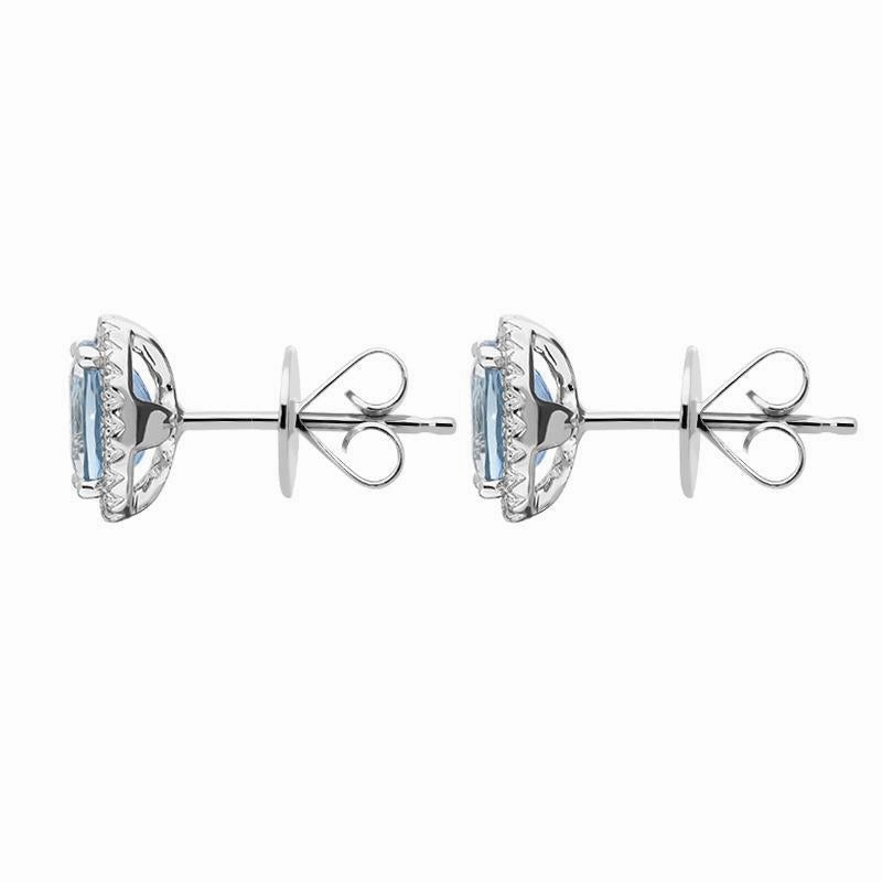 18ct White Gold 1.60ct Aquamarine Diamond Oval Cut Stud Earrings