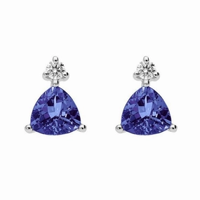 18ct White Gold 1.70ct Tanzanite Diamond Trillion Cut Stud Earrings