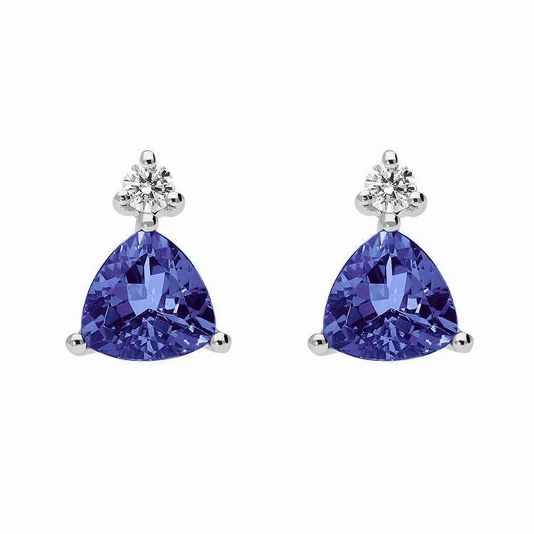 18ct White Gold 1.70ct Tanzanite Diamond Trillion Cut Stud Earrings