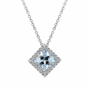 18ct White Gold 1.74ct Aquamarine Diamond Cluster Necklace