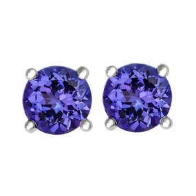 18ct White Gold 1.89ct Tanzanite Round Cut Stud Earrings