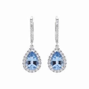18ct White Gold 1.90ct Aquamarine 0.61ct Diamond Pear Cut Drop Earrings