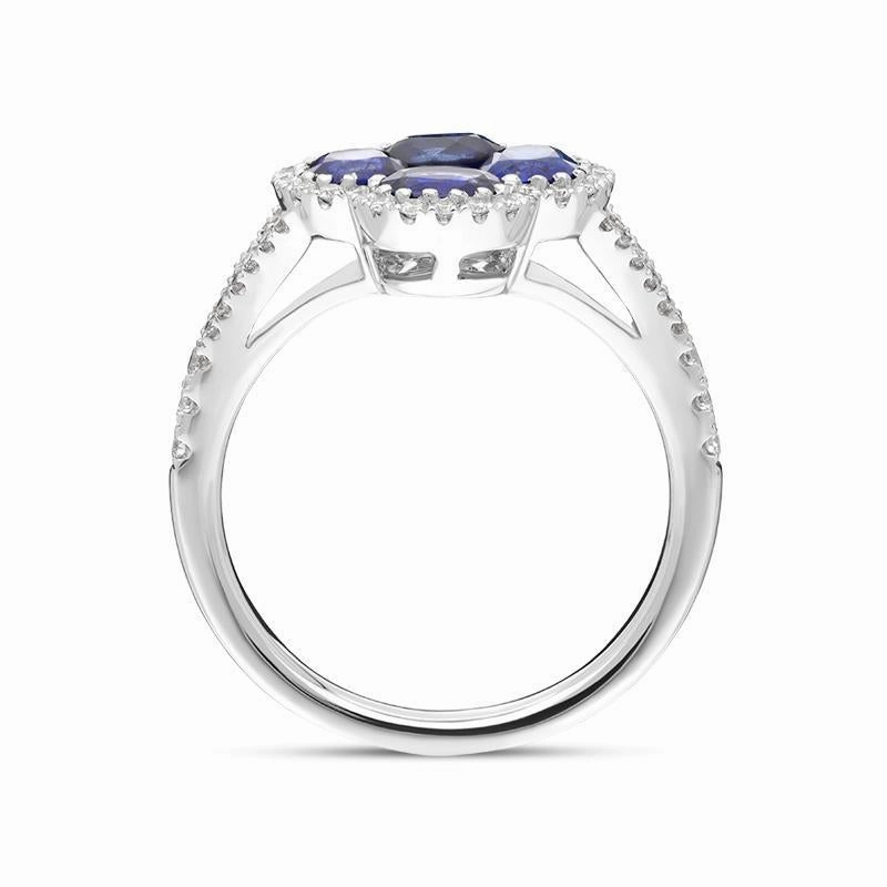 18ct White Gold 1.93ct Sapphire 0.30ct Diamond Clover Cluster Ring