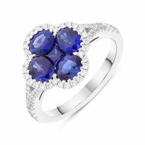 18ct White Gold 1.93ct Sapphire 0.30ct Diamond Clover Cluster Ring